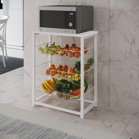 Fruteira Com Suporte Para Micro-Ondas Barcelona Aço Branco Cesto Branco Tampo Branco Cor: Branco