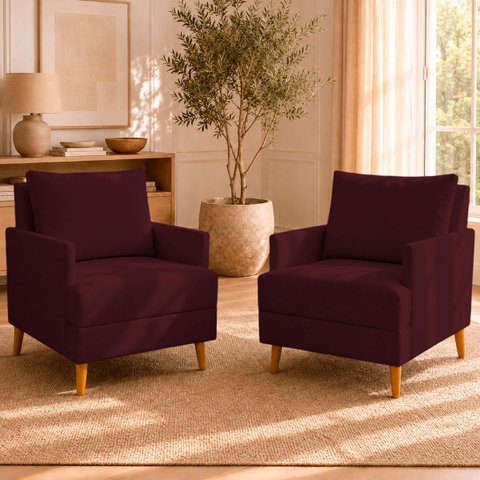 Kit 2 Poltronas Decorativas Serena Suede para Sala Recepção Escritório Conforto Luxo Contemporâneas