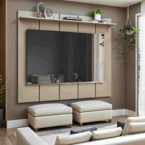 Painel para TV até 70 Polegadas Ravello 160cm com Prateleira Decorativa:Off White