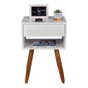 Ver imagem 3 de Mesa de Cabeceira Retro Off White 30cm Pé Palito Castanho Envio Montada