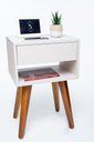 Ver imagem 2 de Mesa de Cabeceira Retro Off White 30cm Pé Palito Castanho Envio Montada