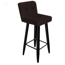 Banqueta Lara Encosto com Botão para Balcão e Cozinha Bistrô Tecido Sintético Marrom com Pés - 1