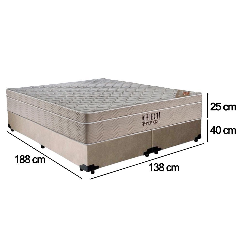 Cama Box Casal Bipartido Sintético + Colchão Ortobom Airtech Molas Ensacadas 65x138x188 Bege - 3