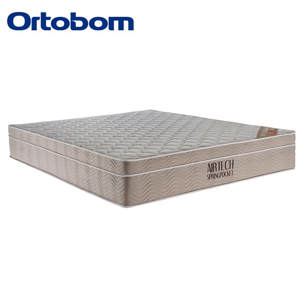 Cama Box Casal Bipartido Sintético + Colchão Ortobom Airtech Molas Ensacadas 65x138x188 Bege - 5