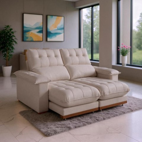 Sofá 2 Lugares 2,00m Retrátil e Reclinável Milano Bom Pastor Veludo Luxo Bege