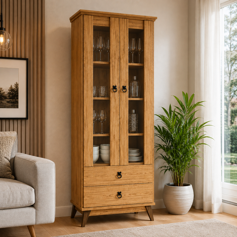 Cristaleira 70cm 2 Portas de Vidro 2 Gavetas CR322 Naturalle - Decibal
