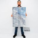 Ver imagem 2 de Quadro Decorativo Caixa Alta com Vidro Abstrato Mármore Azul Celeste TaColado Moldura Preta 90 x 60c
