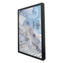 Ver imagem 1 de Quadro Decorativo Caixa Alta com Vidro Abstrato Mármore Azul Celeste TaColado Moldura Preta 90 x 60c