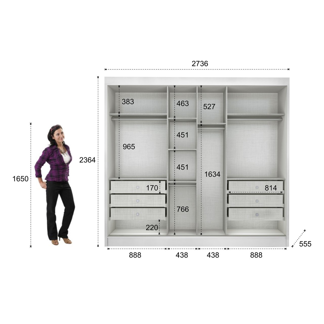 Guarda Roupa Casal com 3 Portas Espelhadas e 6 Gavetas Sollo Plus Novo Horizonte Branco - 5