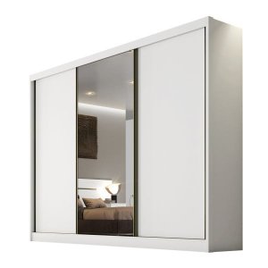 Guarda Roupa Casal com Espelho, 3 Portas e 6 Gavetas Sollo Plus Novo Horizonte Branco