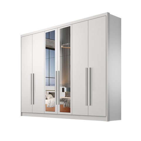 Guarda Roupa Casal com Espelho 6 Portas e 8 Gavetas Robust Plus Novo Horizonte Branco
