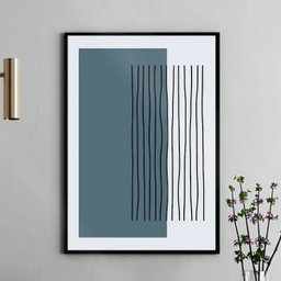 Quadro Azul Petróleo Abstrato Linhas 45x34cm:moldura Preta - 1