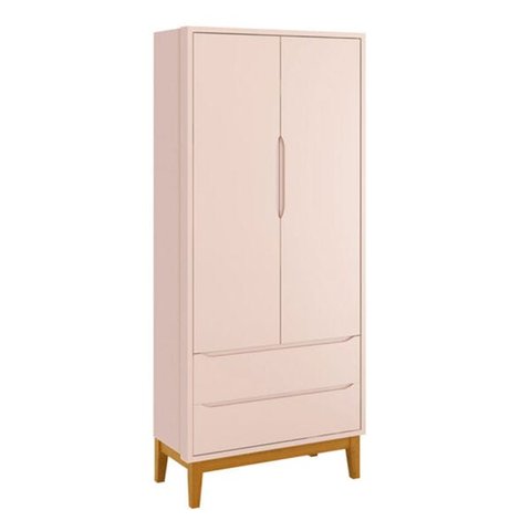 Guarda-roupa Retrô Square 2 Portas com Pés em Madeira - Rosa