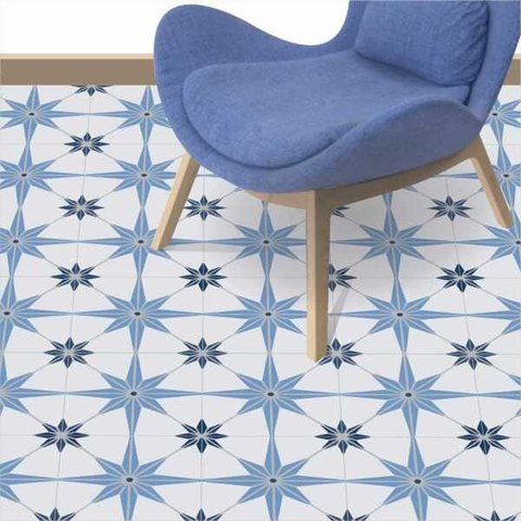 Adesivo Piso Ladrilho Estrelado Azul Lavável Antiderrapante