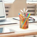 Ver imagem 7 de Porta Caneta Lápis Aramado Redondo Dourado 10cm