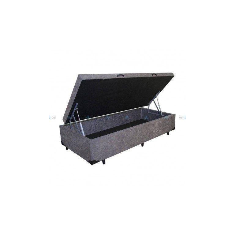 Base Cama Box Baú Solteiro Suede Cinza Rc Sono Leve 42x88x188
