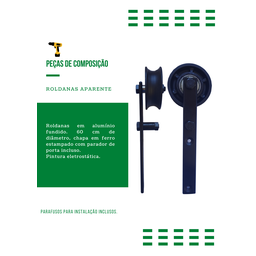 Kit Porta Celeiro 2 Roldanas Aparente - Tubular 2,00 M - Preto - Al-Fer - 4
