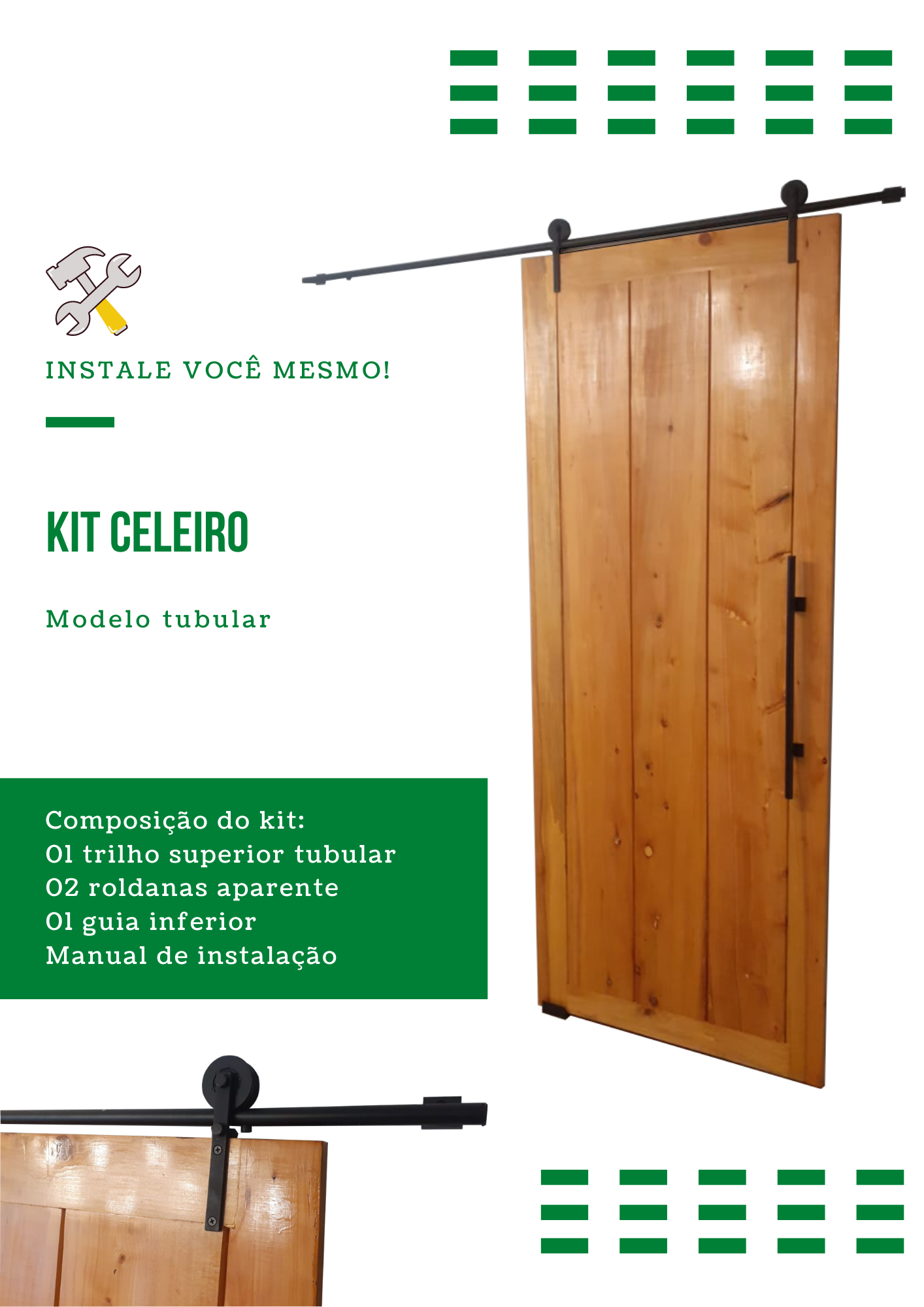 Kit Porta Celeiro 2 Roldanas Aparente - Tubular 2,00 M - Preto - Al-Fer - 2