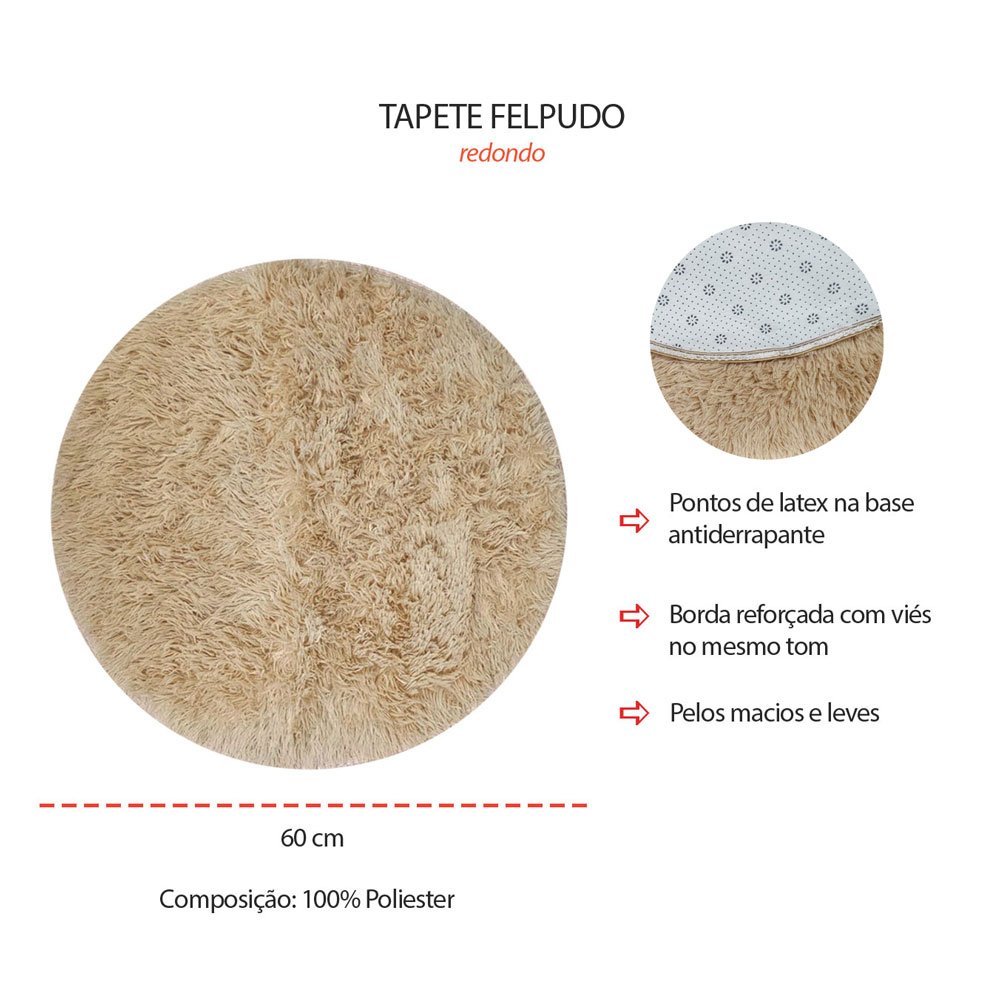 Tapete Redondo Banheiro Bege 60cm Felpudo Antiderrapante 2un - 4