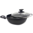 Ver imagem 1 de Panela Frigideira Tipo Wok Antiaderente Composta em Alumínio Reforçado Alças Baquelite Tampa de Vidr