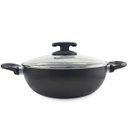 Ver imagem 3 de Panela Frigideira Tipo Wok Antiaderente Composta em Alumínio Reforçado Alças Baquelite Tampa de Vidr