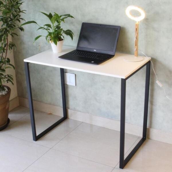 Mesa Estilo Industrial MDF Na Cor Branca 90x76cm para Escrivaninhas/Escritórios - Tp-Mesa-Branca - 4