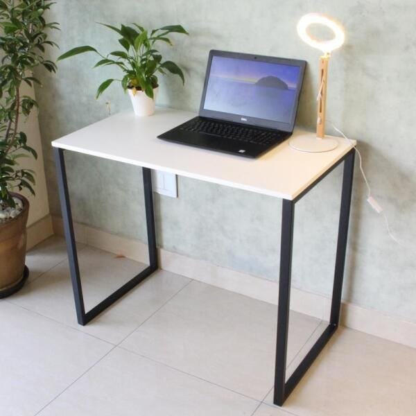 Mesa Estilo Industrial MDF Na Cor Branca 90x76cm para Escrivaninhas/Escritórios - Tp-Mesa-Branca