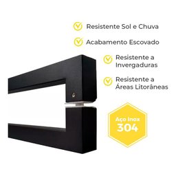 Puxador de Porta U Cor Preto Pivotante Luxo Inox 304 Escovado 60cm Madeira Vidro Brinovar - 4