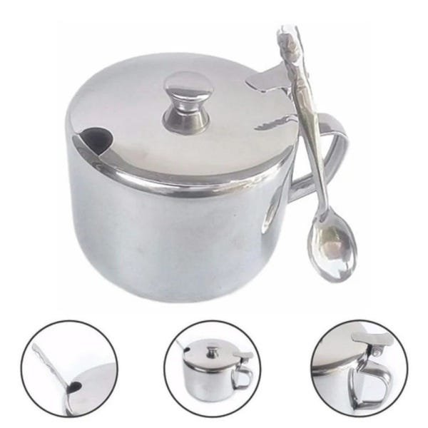 Açucareiro Colher Aço Inox Pote Guardar Armazenar Açúcar Elegante Servir Café Utensilio - 2