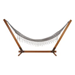 Suporte de Madeira com Rede de Descanso Cinza - 1