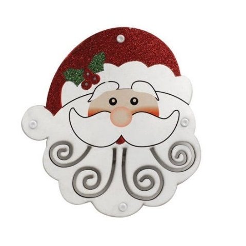 Rosto Papai Noel Madeira com Glitter C/Luz 20x2x20cm