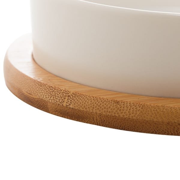 Petisqueira Porcelana Branco Matt Base de Bambu - 7