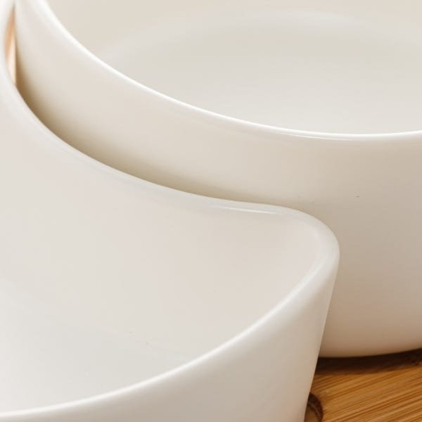 Petisqueira Porcelana Branco Matt Base de Bambu - 6