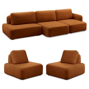 Conjunto Sala de Estar 1 Sofá Retrátil Modulado 282cm e 2 Poltronas Santiago Bouclê Terracota G89 -