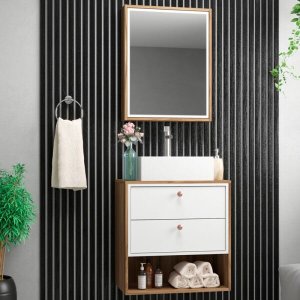 Gabinete para Banheiro 02 Gavetas com Cuba e Armário Gael 60cm - Móveis Bosi