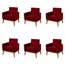 Ver imagem 1 de Kit 6 Poltronas Decorativa Florença Pés em Madeira Maciça Estofado Veludo - Vermelho