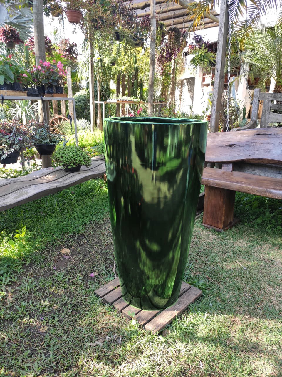 Vaso Cachepot Para Plantas E Flores Tipo Vietnamita 90x45cm Verde