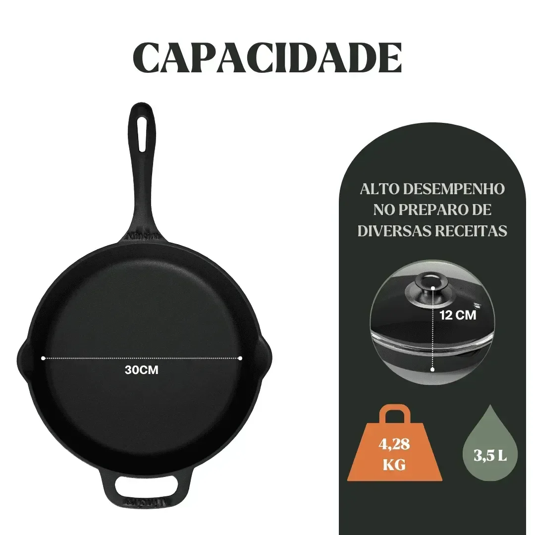 Ver imagem 4 de Frigideira do Chef 30cm Tampa Vidro Cabo Ferro Panela Mineira