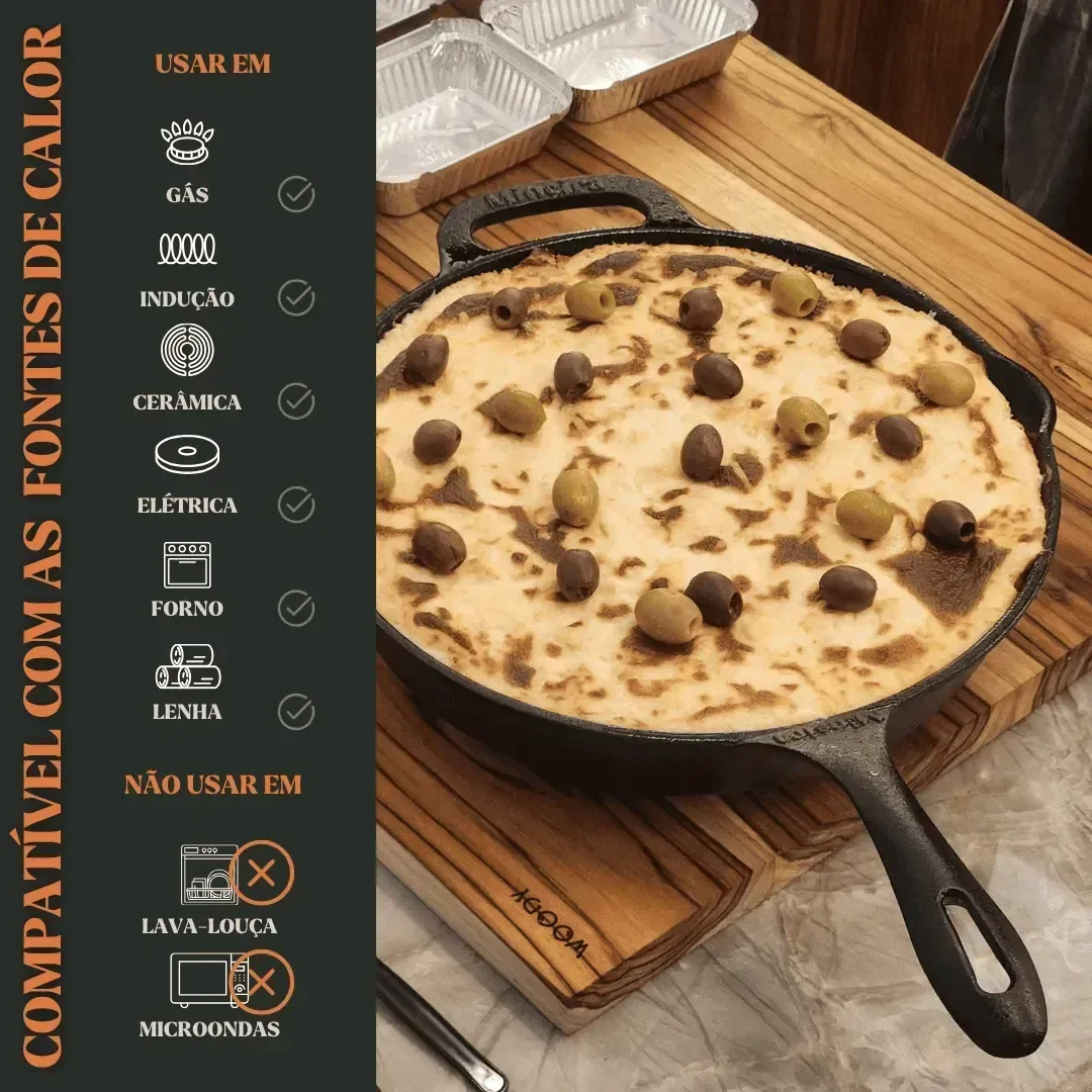 Ver imagem 6 de Frigideira do Chef 30cm Tampa Vidro Cabo Ferro Panela Mineira