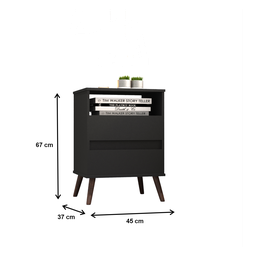 Mesa para Cabeceira com 2 Gaveta e 4 Pés Retrô Paris 67x45cm Preto - 3