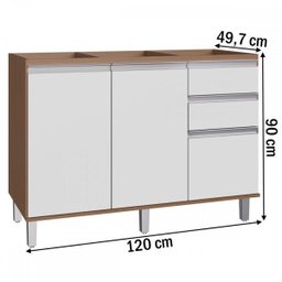 Balcão de Cozinha 3 Portas 2 Gavetas 100% Mdf Avelã/branco Off - Decibal Móveis - 3