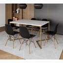 Ver imagem 1 de Mesa Jantar Industrial Retangular 137x90cm Branca Base V Dourada com 6 Cadeiras Pretas Eames Eiffel 