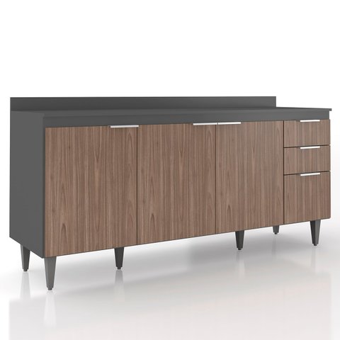 Balcão de Cozinha com Tampo 180cm Pérola Grafite/freijó Z34 - Mpozenato