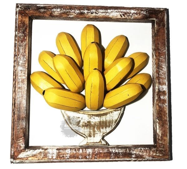 Quadro de banana com vaso em alto relevo artesanal rústico