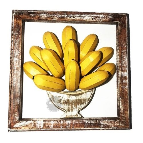 Quadro de banana com vaso em alto relevo artesanal rústico