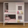 Beliche Casinha Reta com 02 Janelas e Cortina Madeira Maciça Branco/ Rosa Housin - 1