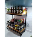 Ver imagem 3 de Prateleira com Beirada Porta Condimentos 2 Andares Ferro e Madeira