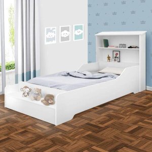 Cama Infantil Branca Com Prateleira Liz
