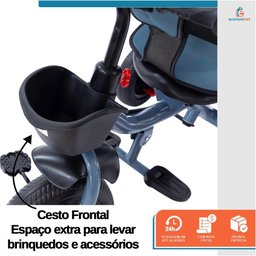 Triciclo Carrinho de Passeio Infantil com Capota Porta Objetos até 50kg Empurrador Haste - 6 Triciclo Carrinho de Passeio Infantil com Capota Porta Objetos até 50kg Empurrador Haste - 6