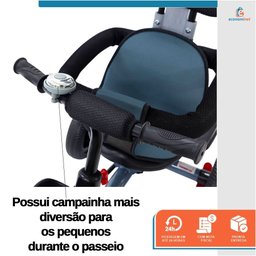Triciclo Carrinho de Passeio Infantil com Capota Porta Objetos até 50kg Empurrador Haste - 5 Triciclo Carrinho de Passeio Infantil com Capota Porta Objetos até 50kg Empurrador Haste - 5